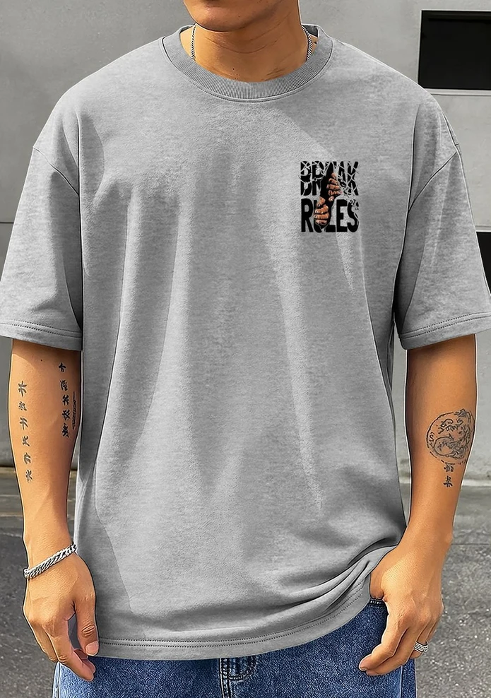 Twenty2Creation Men Printed Round Neck Cotton Blend Grey T-Shirt - Image 2