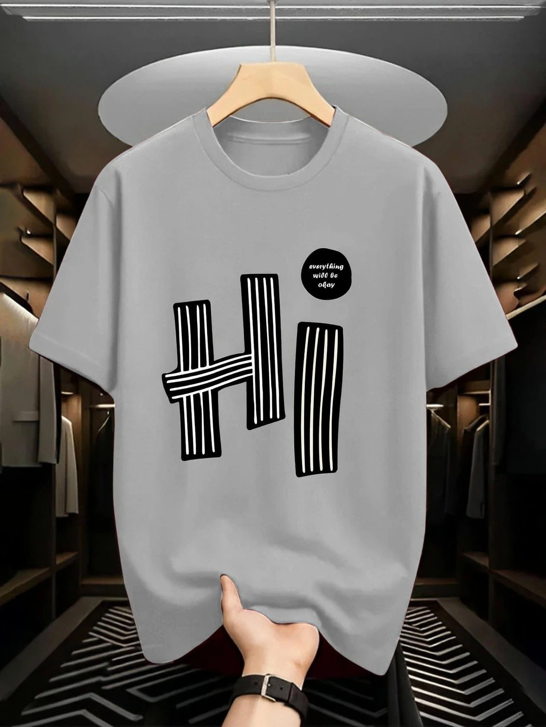 Twenty2Creation Men Printed Round Neck Cotton Blend Grey T-Shirt